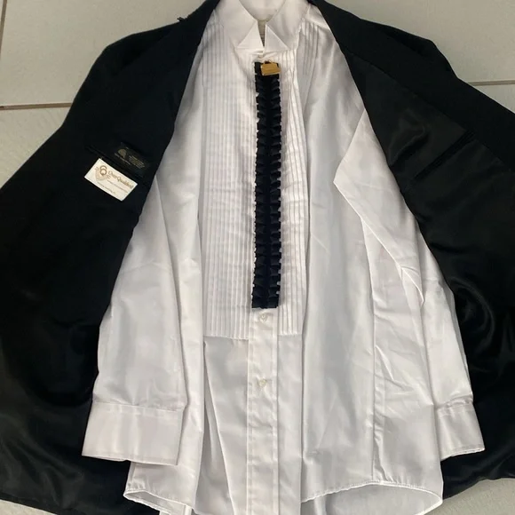 Vintage 90’s Overqualified men’s embellished black blazer tuxedo shirt L - Picture 5 of 9